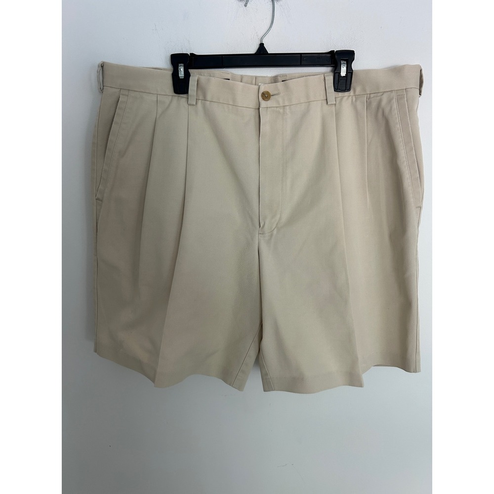 Nordstrom Smartcare Mens 42W Khaki Tan Pleated Shorts Wrinkle Free Chino Cotton